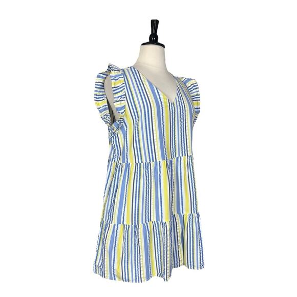 Time and Tru Dress V-neck Ruffle Sleeve Yellow Blue Stripe Women’s Size XXL - Picture 2 of 11
